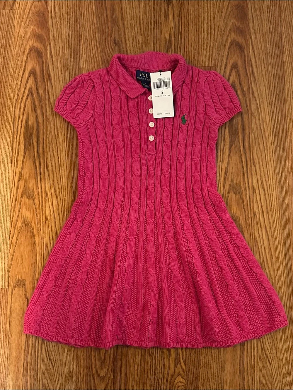Polo Ralph Lauren Girl’s Cable-Knit Cotton Polo Sweater Dress, Size 3T